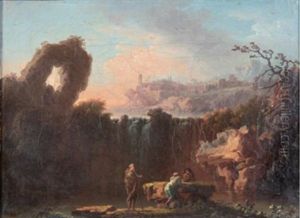 Paysage Italien Avec Trois Hommes En Conversation