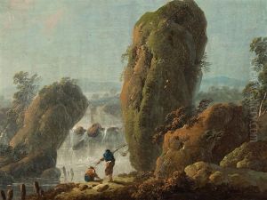 Fisherman At A Waterfall by Jean-Baptiste Pillement