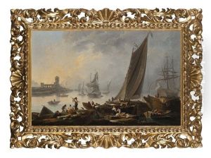 Vue Du Tage Avec Pecheurs, Chalands Et Navires Au Mouillage, Ruines D'un Chateau Dans Le Fond, Temps Calme Vue Du Tage Avec Pecheurs, Chalands Et Navires Au Mouillage, Ruines D'un Chateau Dans Le Fond, Temps Calme