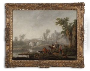 Couple De Bergers Menant Leur Troupeau Le Long D'une Riviere by Jean-Baptiste Pillement
