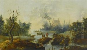 Flusslandschaft Mit Figuren Vor Einer Stadt Flusslandschaft Mit Figuren Vor Einer Stadt
