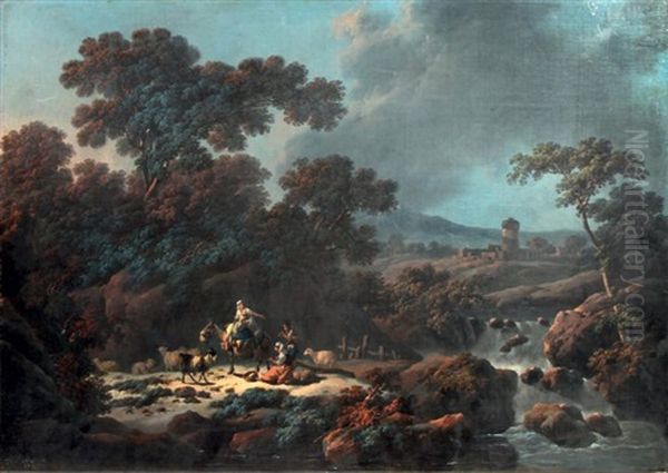 Bergers Et Bergeres Au Bord D'une Riviere - view 1
