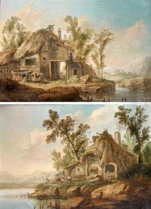 Chaumieres Au Bord D'une Piece D'eau (pair)