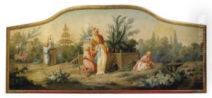 A Chinoiserie Scene With A Woman And Children In A Garden, A Temple Beyond