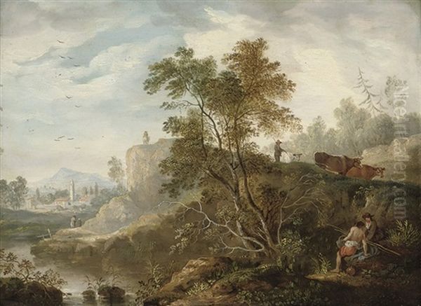 A River Landscape With Fishermen On The Bank - view 1