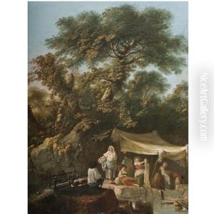 Washerwomen By The River by Jean-Baptiste Pillement