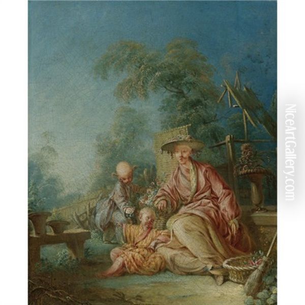Figures In Oriental Dress Seated In A Garden - view 1