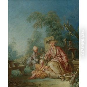 Figures In Oriental Dress Seated In A Garden by Jean-Baptiste Pillement