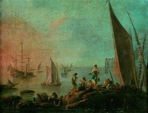 Pecheurs Portugais Sur Des Rochers Devant Leurs Bateaux Pecheurs Portugais Sur Des Rochers Devant Leurs Bateaux