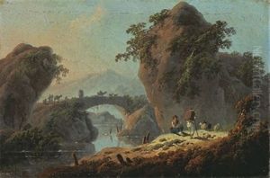 Un Paysage De Riviere Au Portugal Anime De Deux Bergers by Jean-Baptiste Pillement