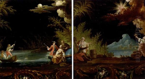 A Moonlit River Landscape With Boatmen And Personifications Of The Arts And Sciences (+ A Moonlit River Landscape With Figures On The Shore; Pair Of Fragments) - view 1