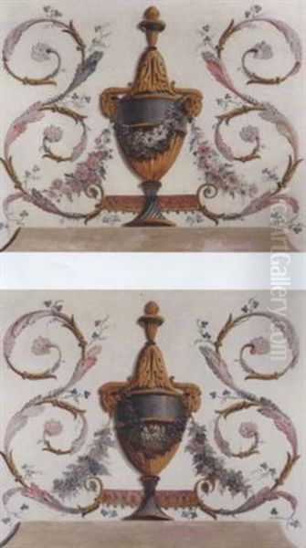 Trompe-l'oeil Urns Representing The Four Seasons: Overdoors - view 1