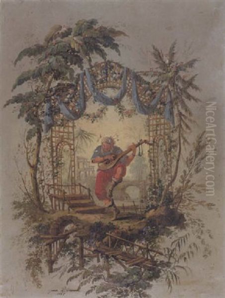 A Chinese Musicien In A Stylized Garden - view 1