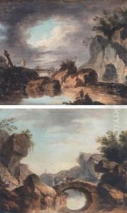 A River Landscape With Cattle Being Driven Over A Bridge A River Landscape With Cattle Being Driven Over A Bridge
