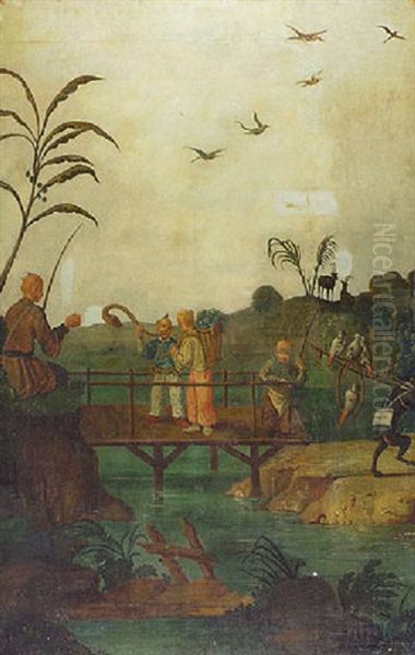 Paysage Fantastique Et Pecheurs Chinois - view 1
