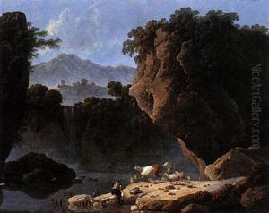 Paysage Montagneux, Bergers Et Troupeau by Jean-Baptiste Pillement