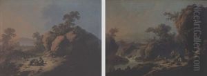 Paysage Aux Bergers Pres D'une Cascade by Jean-Baptiste Pillement