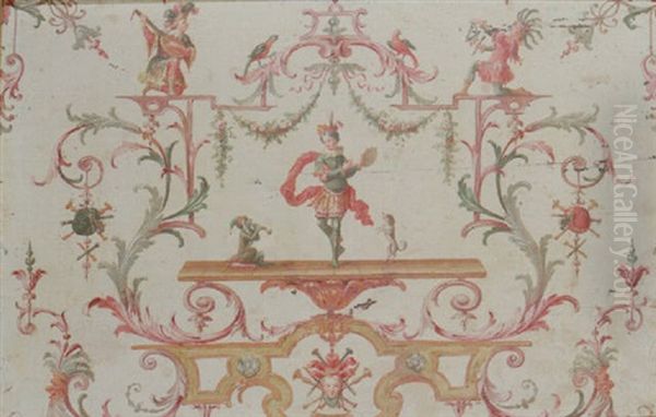 A Decorative Panel With Musicians, A Dancer With A Tambourine, Flanked By A Dog And Monkey, Surrounded By Grotesque Designs - view 1