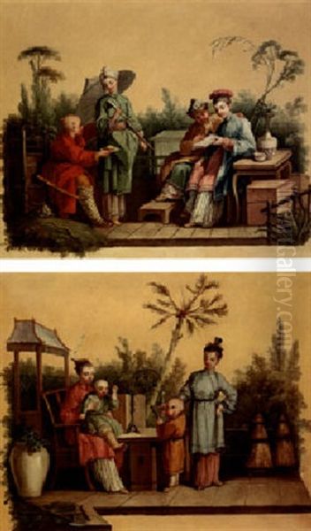 Oriental Figures Reading And Conversing In A Garden - view 1