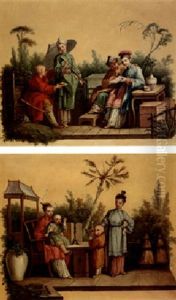 Oriental Figures Reading And Conversing In A Garden