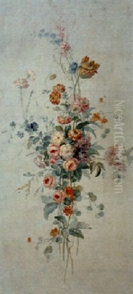 A Swag Of Roses, Peonies, A Variegated Tulip And Other Flowers - view 1