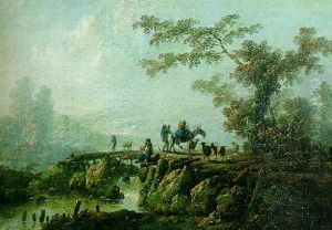 Paysage De Riviere Au Pont Dans La Campagne Portugaise by Jean-Baptiste Pillement