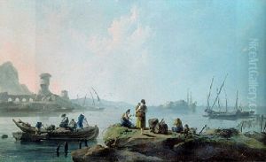 A View Of The River Tagus With Fishermen Pulling In Their Nets A View Of The River Tagus With Fishermen Pulling In Their Nets