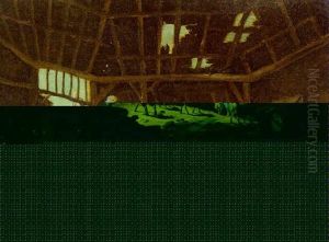 The Interior Of A Barn With A Peasant Family And Animals