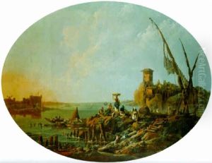 The Mouth Of The River Tagus At Dawn With Fisherfolk
