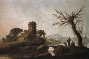 Italianate River Landscapes With Figures by Jean-Baptiste Pillement