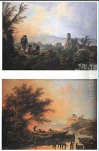 Morning: A River Landscape With A Shepherd And Shepherdess by Jean-Baptiste Pillement
