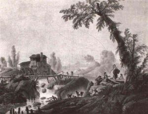 Paysage Au Moulin Et Pont De Bois by Jean-Baptiste Pillement
