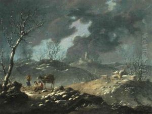 Hirten In Einer Winterlichen Landschaft by Jean-Baptiste Pillement