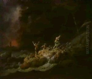 Shipwrecked Figures On A Rocky Coast by Jean-Baptiste Pillement