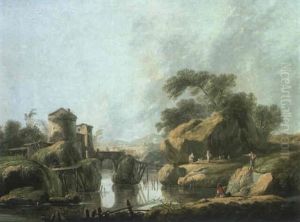 Paysage De Riviere Au Portugal Avec Des Bergers Paysage De Riviere Au Portugal Avec Des Bergers