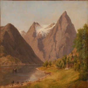 Cottages By A Lake In The Alps by August Vilhelm Boesen
