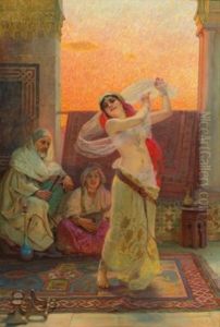 An Oriental Beauty Dancing by Otto Pilny