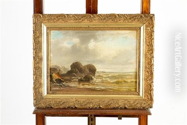 Orientals Riding On A Beach By The Sea; A Ship In Distance - view 1