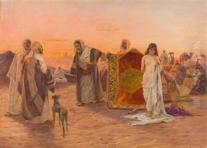 Orientalische Wustenszene Mit Sklavin by Otto Pilny