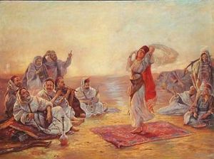 Bedouins Enjoying A Young Girl Dancing by Otto Pilny