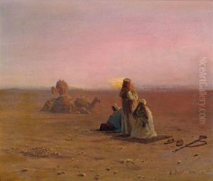 Araber Beim Abendgebet In Der Wuste by Otto Pilny