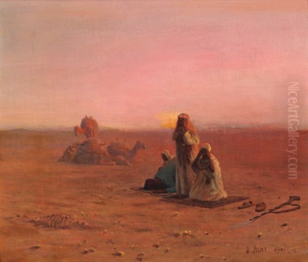 Araber Beim Abendgebet In Der Wuste Mit Kamelen - view 1