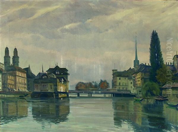 Ansicht Der Gemusebrucke In Zurich Mit Helmhaus, Grossmunster Und St. Peter - view 1