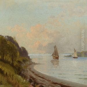 Fiord Scene With Sailing Ships by Johannes Boesen