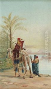 Orientalische Szene Vor Den Pyramiden Von Gizeh by Otto Pilny