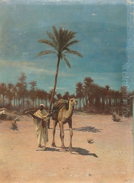 Abendliche Oasenstimmung Mit Araber Und Kamel - view 1
