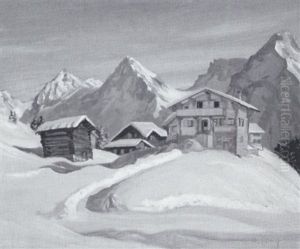 Verschneites Gebirgsdorf by Otto Pilny