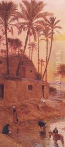 A Village On The Banks Of The Nile by Otto Pilny
