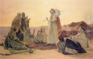 An Arab Girl Dancing With Onlookers In A Desert Encampment by Otto Pilny