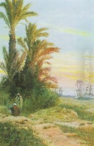 Bedouins In An Oasis by Otto Pilny